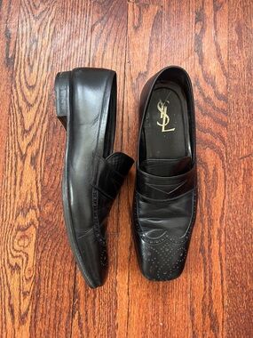 YSL Saint Laurent Black Leather Oxford Loafers Slip On Men’s size 42